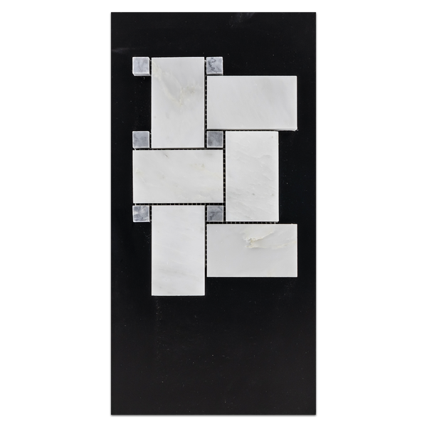 CC21 - Extra Large Basketweave Pearl White Mosaic Honed Card - Elon Tile