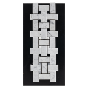 CC23 - Bianco Carrara Basketweave with 3/8" Black Dot Mosaic Honed and Basketweave with 3/8" White Thassos Dot Mosaic Honed and Basketweave with 3/8" Pacific Gray Dot Mosaic Honed Card - Elon Tile