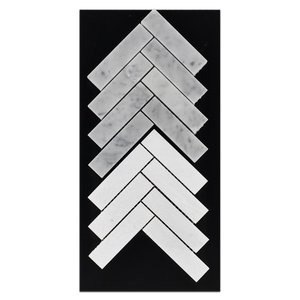 CC32 - Carrara 1" x 4" Herringbone Mosaic Polished and White Thassos 1" x 4" Herringbone Mosaic Polished Card - Elon Tile