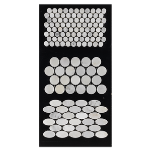 CC34 - Pearl White 1/2" Rounds Mosaic Polished and 1" Rounds Mosaic Polished and Oval Mosaic Polished Card - Elon Tile