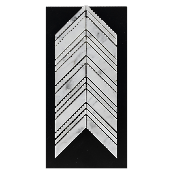CC41 - Bianco Carrara Chevron Mosaic Polished Card - Elon Tile