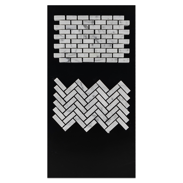 CC53 - Bianco Carrara Micro Herringbone Mosaic Honed and Micro Brick Mosaic Honed Card - Elon Tile
