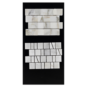 CC56 - Calacatta Gold Random Broken Joint Mosaic Polished and Pearl White Random Broken Joint Mosaic Honed Card - Elon Tile