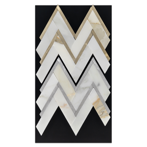 CC63 - Calacatta Herringbone with Gold Aluminum Mosaic Polished and Calacatta Herringbone with Silver Aluminum Mosaic Polished Card - Elon Tile
