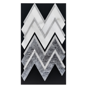 CC64 - Pearl White Herringbone with Silver Aluminum Mosaic Polished and Pacific Gray Herringbone with Silver Aluminum Mosaic Polished Card - Elon Tile