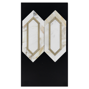 CC67 - Calacatta with Gold Aluminum Mosaic Picket Mosaic Polished Card - Elon Tile