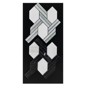 CC77 - Pearl White Captiva with Nero Marquina Mosaic Polished Card - Elon Tile