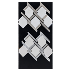 CC79 - Pearl White Argyle with Sand Dollar Bar Mosaic Polished and White Absolute Argyle with Carrara Bar Mosaic Polished Card - Elon Tile
