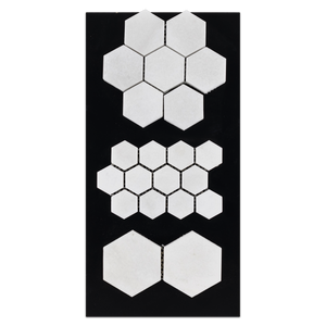 CC8 - White Thassos 2" Hexagon Mosaic Polished and 1 1/4" Hexagon Mosaic Polished and 3" Hexagon Mosaic Polished Card - Elon Tile