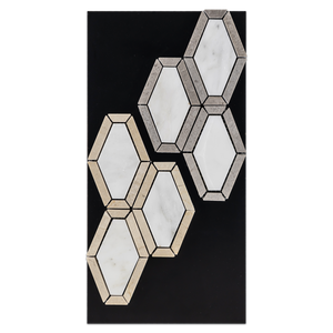 CC80 - Pearl White Diamondback with Sand Dollar Mosaic Honed and Pearl White Diamondback with Crema Marfil Mosaic Honed Card - Elon Tile