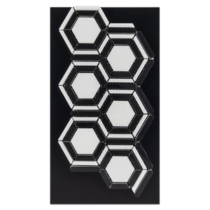 CC84 - White Thassos Kaleidoscope with Black Mosaic Card - Elon Tile