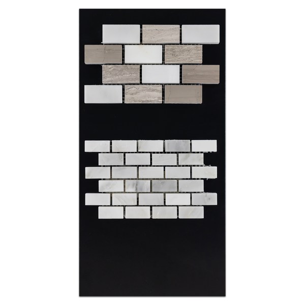 CC98 - Pearl/Driftwood/Beachwood 1" x 2" Mosaic Honed and Pearl White Mini Brick Mosaic Card - Elon Tile