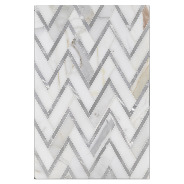 Mosaic Board Collection - CP521 - Calacatta Herringbone with Silver Aluminum Polished - Elon Tile