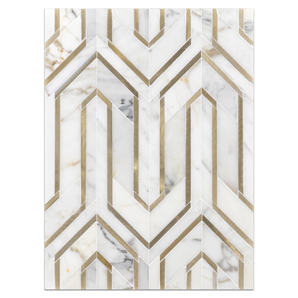 Mosaic Board Collection - CP543 - Calacatta Serpentine with Gold Aluminum Mosaic Polished Board - Elon Tile