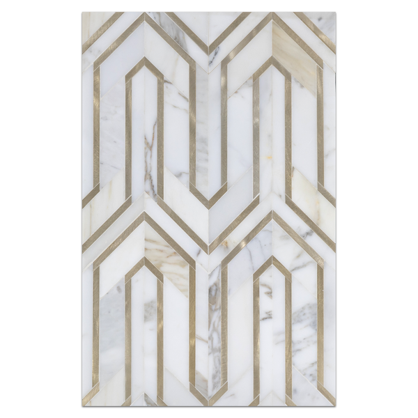 Mosaic Board Collection - CP543 - Calacatta Serpentine with Gold Aluminum Mosaic Polished Board - Elon Tile