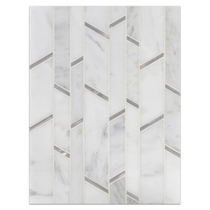 Mosaic Board Collection - CP552 - Pearl White Random Strip with Silver Aluminum Mosaic Polished Board - Elon Tile