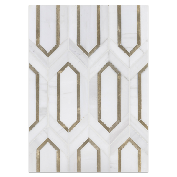 Mosaic Board Collection - CP563 - Dolomite Picket with Gold Aluminum Mosaic Honed Board - Elon Tile