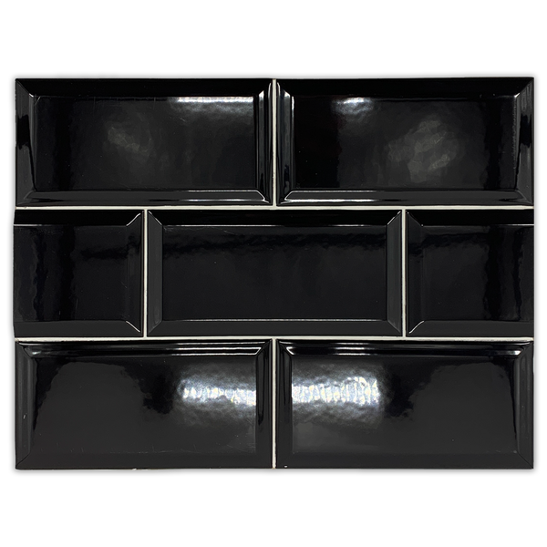 Piccadilly Black 4" x 8" Beveled Glossy Ceramic - Elon Tile