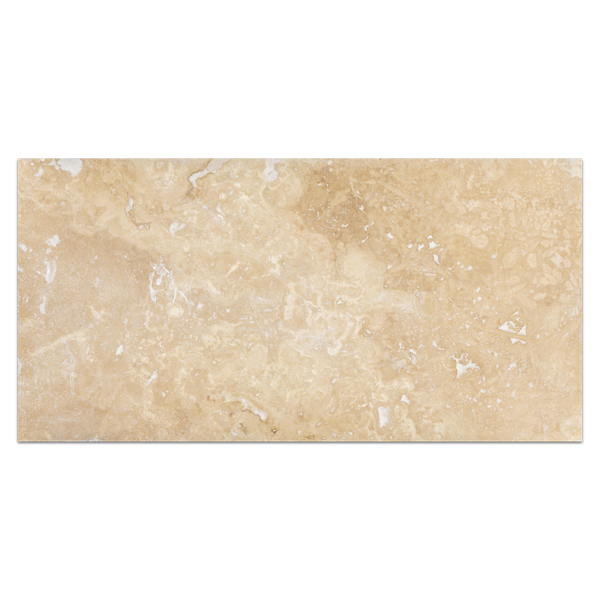 Travertino marfil claro de corte transversal, 12" x 24", pulido y relleno