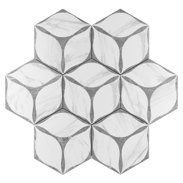 Corola Grey 8" Hexagon Porcelain - Elon Tile