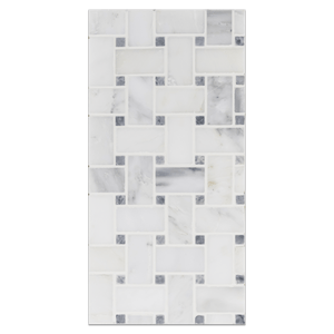 Mini Board Collection - MB128 - Pearl White Basketweave with 3/8" Pacific Gray Dot Polished Board - Elon Tile