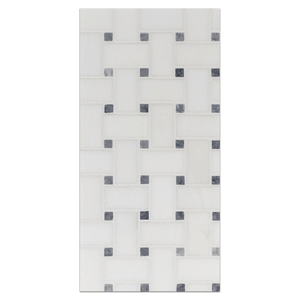 Mini Board Collection - MB140 - White Thassos Basketweave with 3/8" Pacific Gray Dot Polished Board - Elon Tile