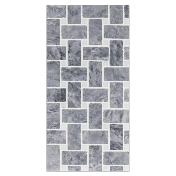 Mini Board Collection - MB142 - Pacific Gray Basketweave with 3/8" White Absolute Dot Mosaic Honed - Elon Tile