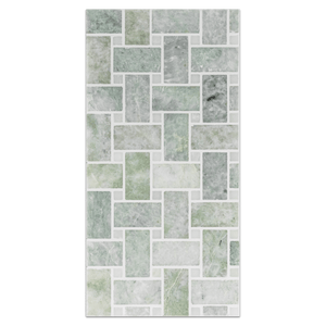 Mini Board Collection - MB143 - Ming Green Basketweave with 3/8" White Absolute Dot Honed - Elon Tile