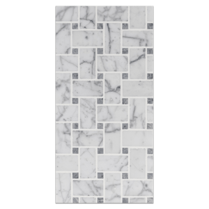 Mini Board Collection - MB218 - Bianco Carrara Basketweave with 3/8" Pacific Gray Dot Honed Board - Elon Tile