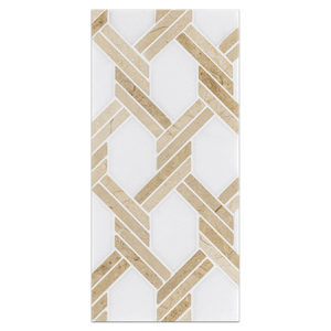 Mini Board Collection - MB232 - White Thassos and Crema Marfil Captiva Mosaic Polished Board - Elon Tile
