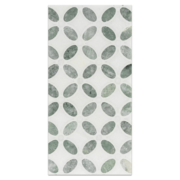 Mini Board Collection - MB253 - Ming Green with Thassos Fleur Mosaic Polished Board - Elon Tile