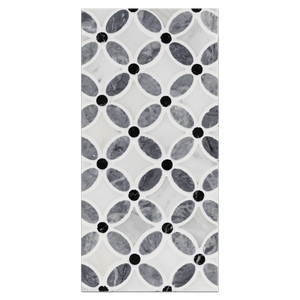 Mini Board Collection - MB254 - Pacific Gray with pearl White and Black Dot Fleur Mosaic Polished Board - Elon Tile