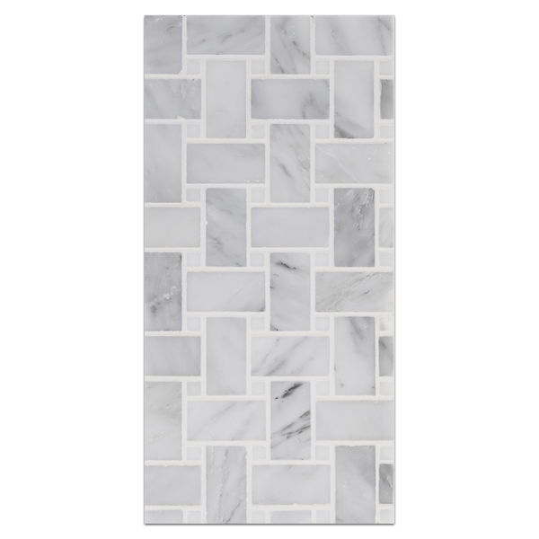 Mini Board Collection - MB347P - Mystic Gray Basketweave with 3/8" Pearl White Dot Polished Board - Elon Tile