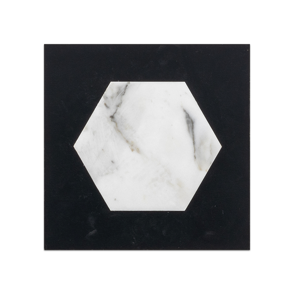 S105 - Tarjeta de muestra pulida con mosaico hexagonal Calacatta Gold de 5"