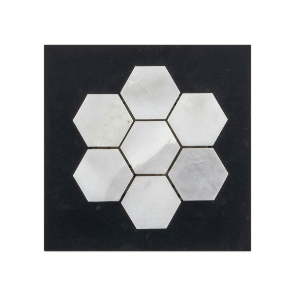S112H - Ice White 2" Hexagon Mosaic Honed Swatch Card