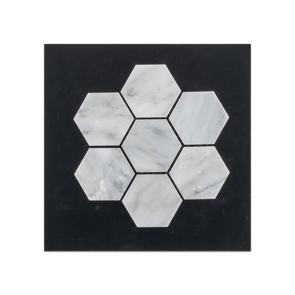 S114 - Tarjeta muestrario pulida con mosaico hexagonal de 2" en gris místico