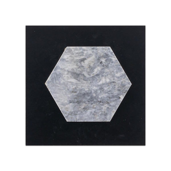 S117 - Tarjeta muestrario pulida con mosaico hexagonal de 5" en gris Pacífico