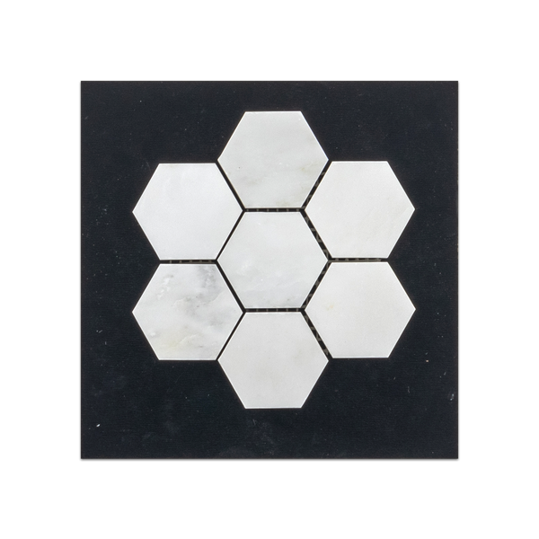 S119H - Pearl White 2" Hexagon Mosaic Honed Swatch Card