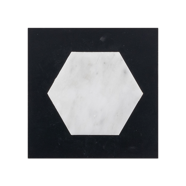 S121H - Tarjeta muestrario pulida con mosaico hexagonal de 5" color blanco perla