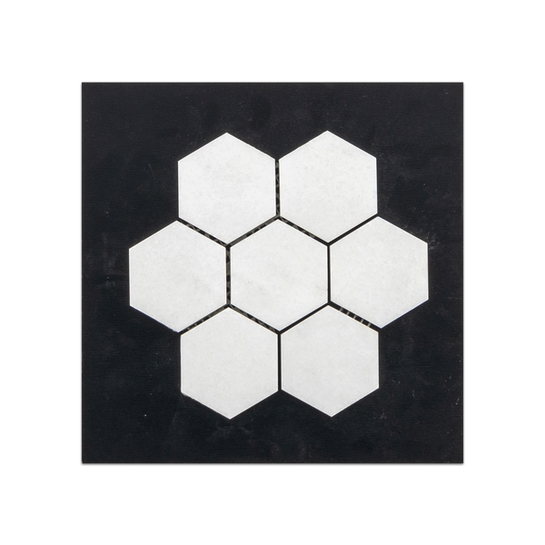 S124P - White Thassos 2" Hexagon Mosaic Polished Swatch Card