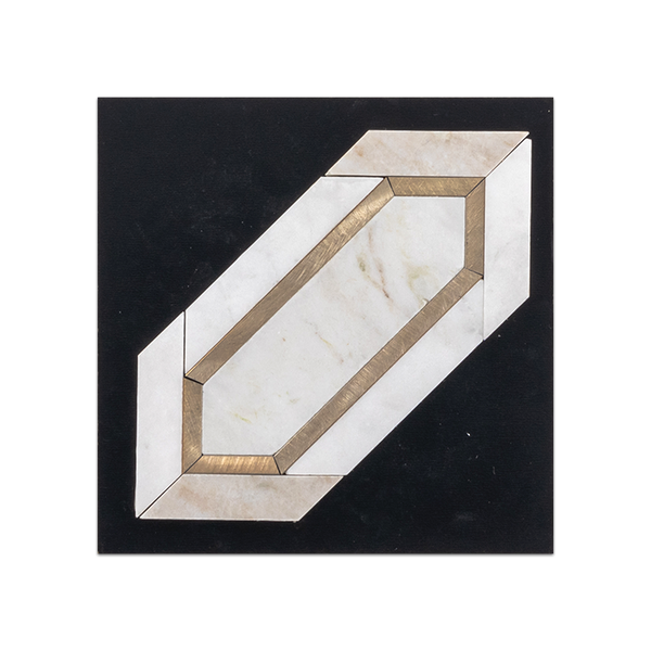S16 - Bianco Oro Picket with Gold Aluminum Mosaic Honed Swatch Card
