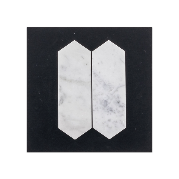 S187 - Bianco Carrara Tarjeta de muestra pulida con mosaico de piquete de 2" x 6"