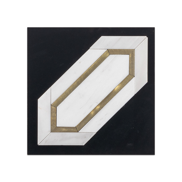 S20 - Piquete de dolomita con tarjeta muestrario pulida con mosaico de aluminio dorado