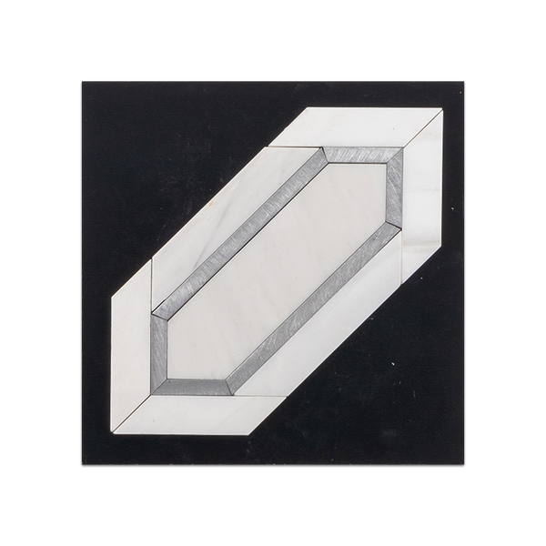 S21 - Piquete de dolomita con tarjeta muestrario pulida con mosaico de aluminio plateado