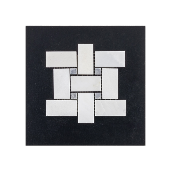 S49H - Tejido de cesta blanco perla con mosaico de puntos gris pacífico de 3/8" Tarjeta muestrario perfeccionada