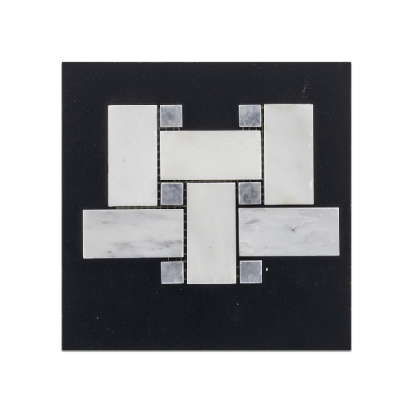 S50 - Tejido de cesta blanco perla con tarjeta de muestra pulida con mosaico de puntos gris pacífico de 5/8"