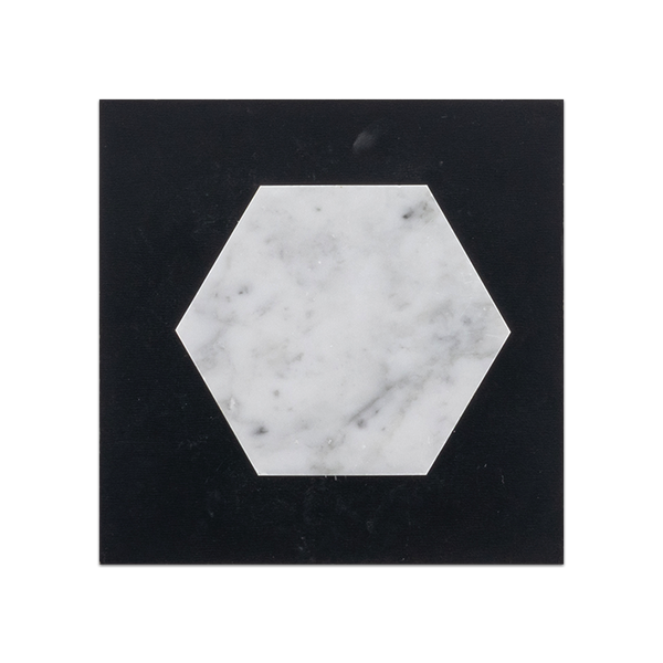 S95H - Tarjeta de muestra pulida con mosaico hexagonal Bianco Carrara de 5"
