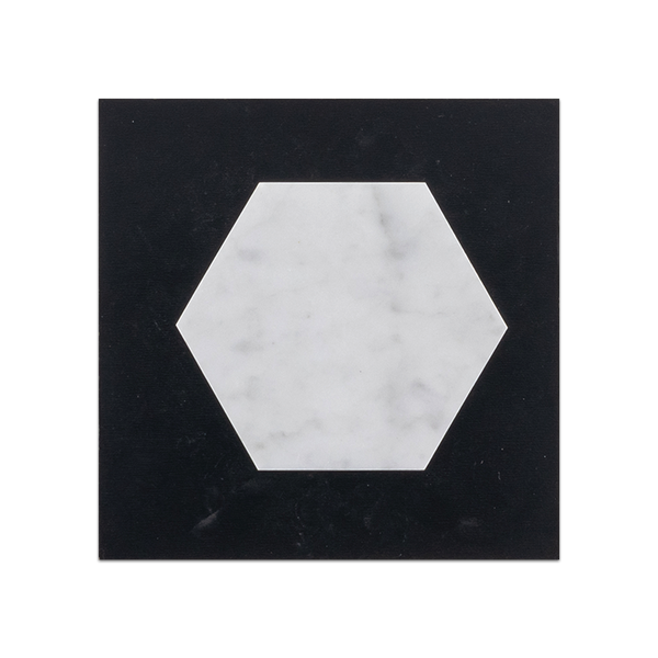 S95P - Tarjeta de muestra pulida con mosaico hexagonal Bianco Carrara de 5"