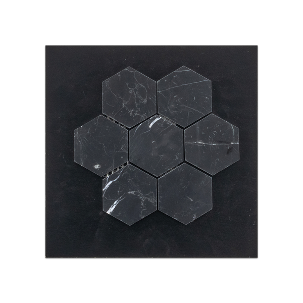 S98H - Tarjeta de muestra pulida con mosaico hexagonal negro de 2"