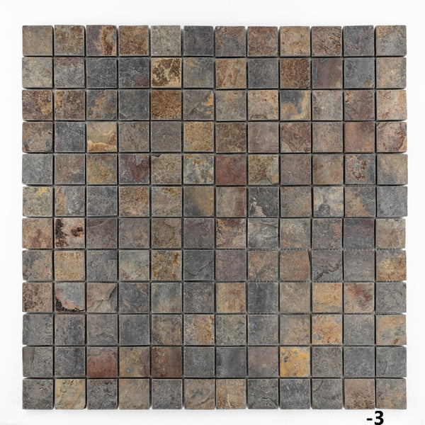 **LIMITED STOCK** Rustic Multicolor Slate 2" x 2" Square Mosaic Tumbled & Brushed